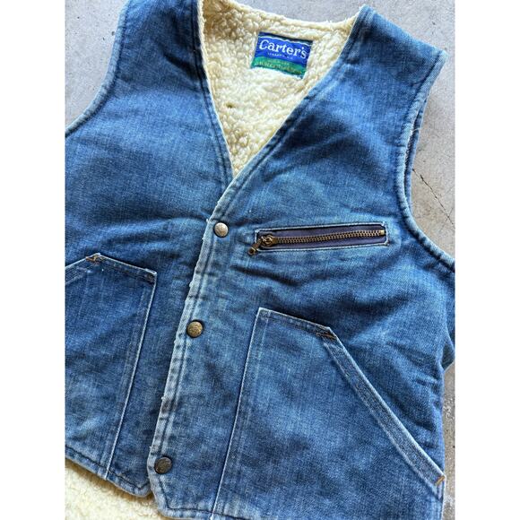 Vintage 1980s Carter's Denim Sherpa-Lined Vest Size Small Made In USA Talon Zip - Picture 4 of 7